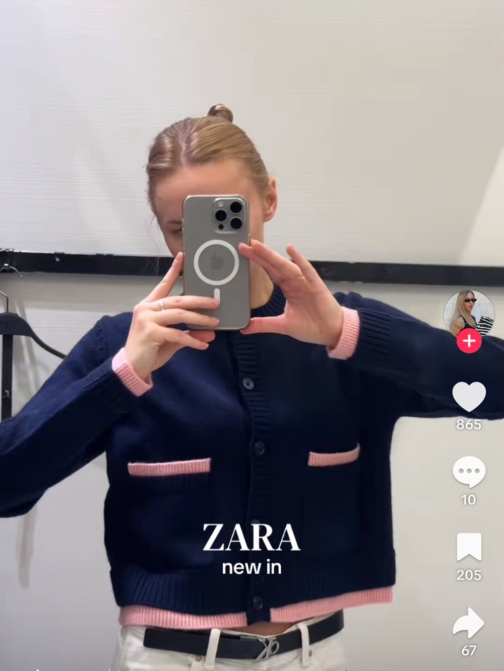 Zara Navy Cardigan with Pink Trim